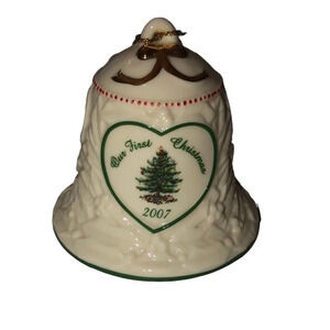 SPODE '07 "Our First Christmas" Cream Bell Christmas Xmas Tree Ornament China